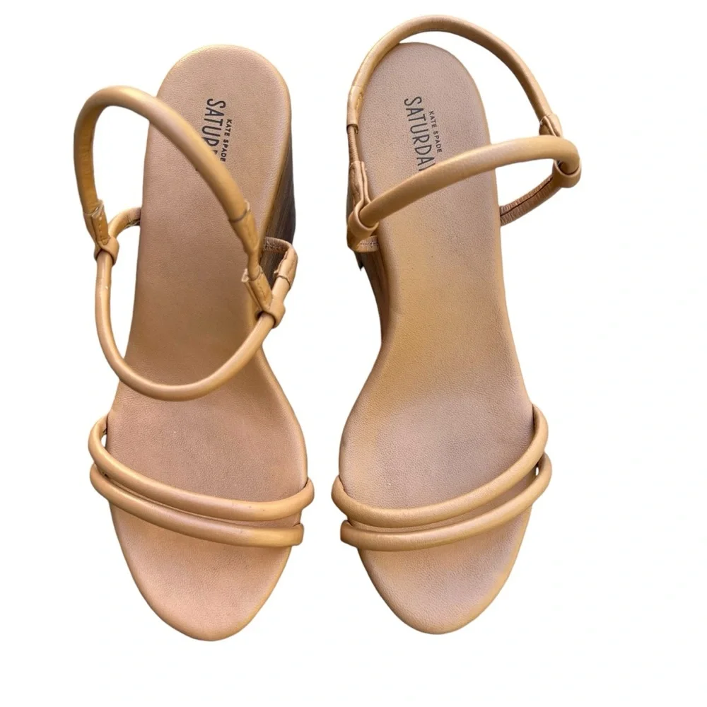 Kate Spade Saturday Wood Platform Wedge Sandal Tan Size 6 - Picture 2 of 15